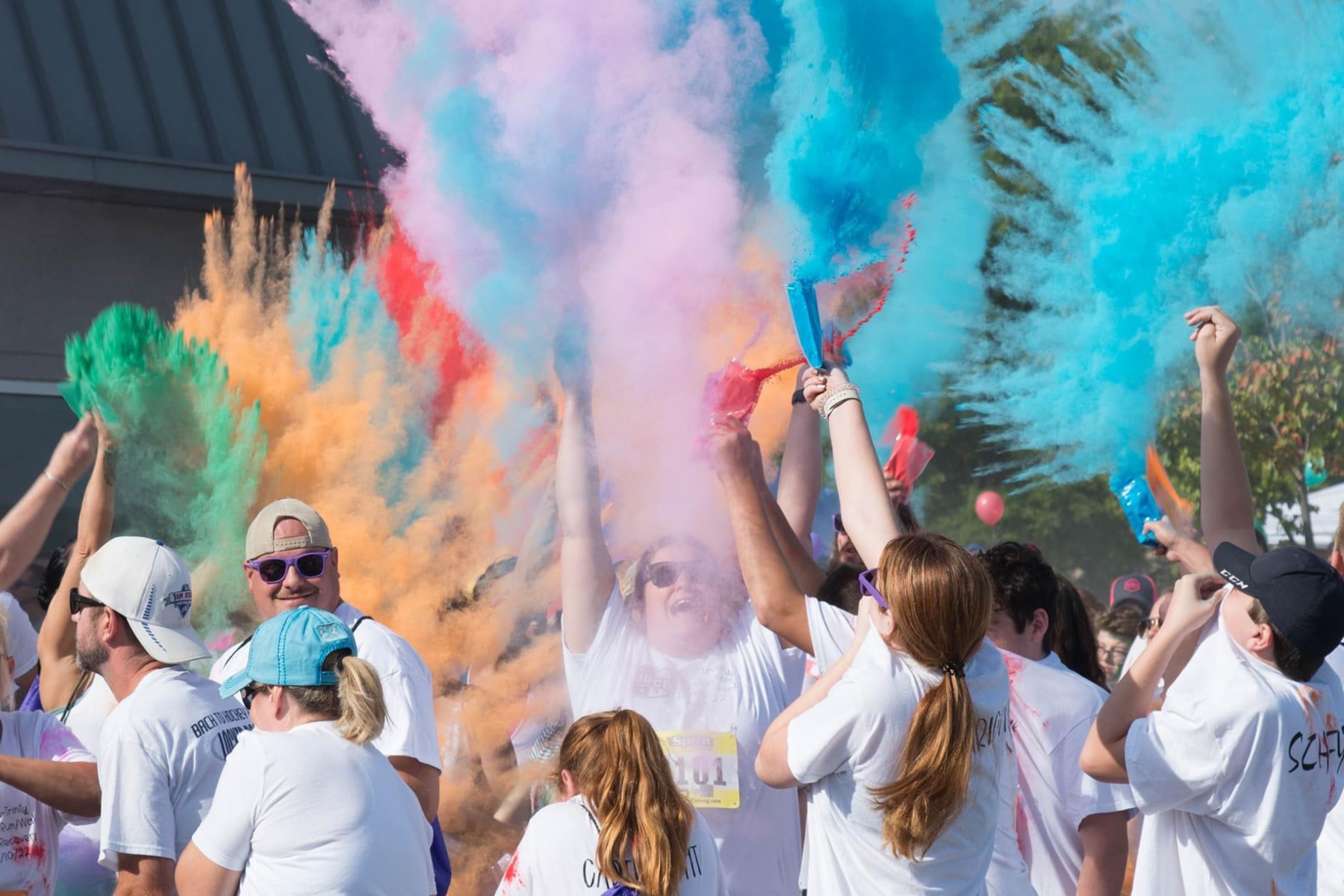 Colored powder tossed in the air after 5k.